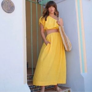 Farm Rio Yellow One Shoulder Cut Dress